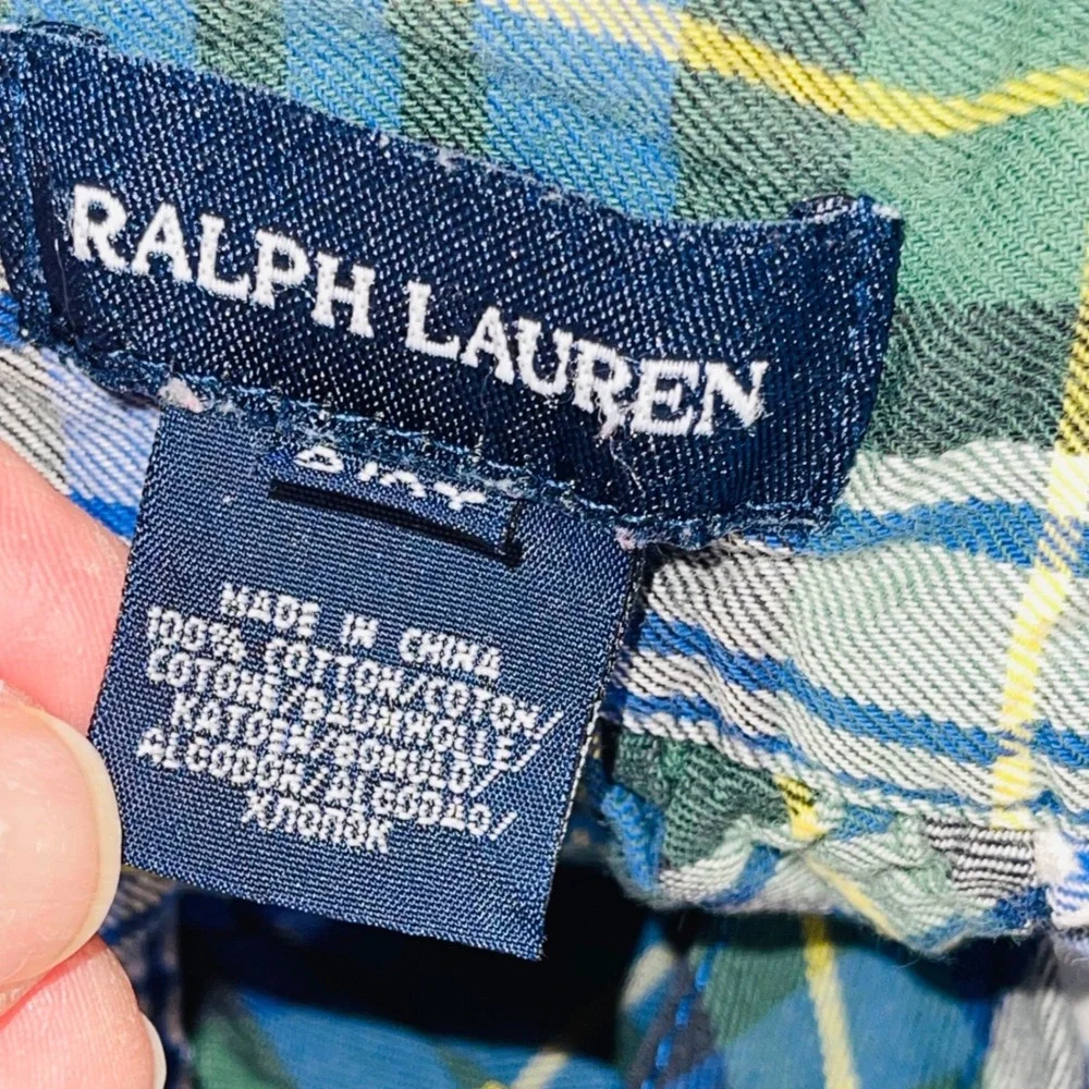 Ralph Lauren Toddler Girl Plaid Pleated Skirt 3T Blue Green Tie-Waist Preppy